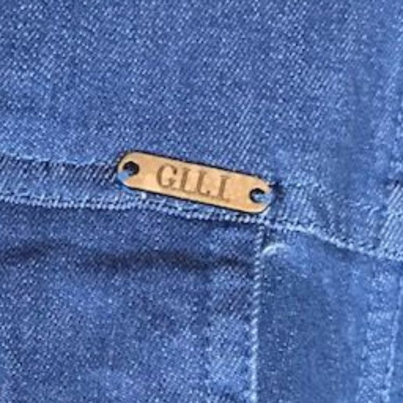 NWOT G.I.L.I. Mid Wash Stretch Cotton Denim Snap Front Belted Shirtdress - Picture 15 of 16